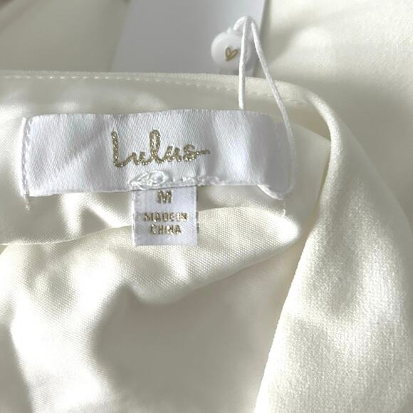 LULUS Elegant White Crepe‎ Mermaid Dress Minimalist Gown Button-Back Detail-Sz M - Picture 9 of 9